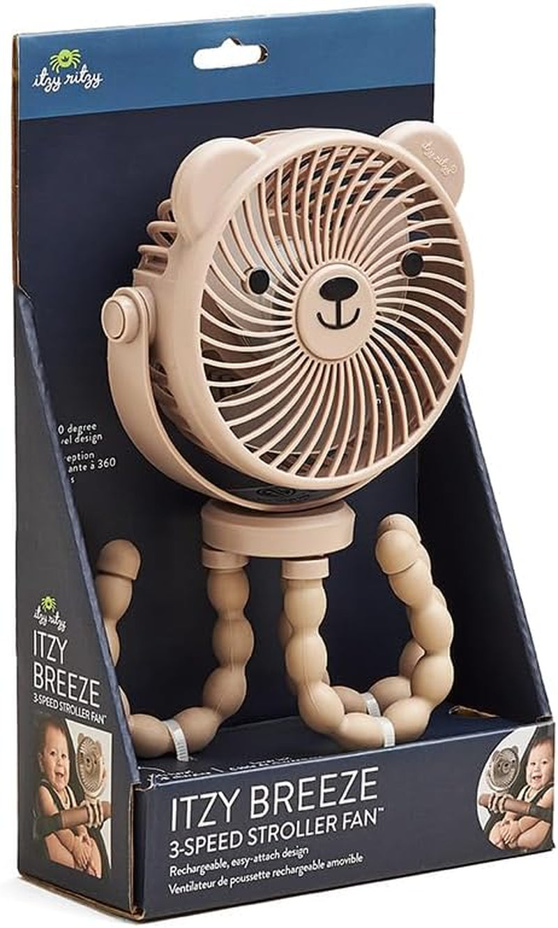 Itzy Ritzy Baby Stroller Fan - Rechargeable Fan Features 360 Degree Swivel, Flexible Wraparound Legs and 3 Speeds (Bear)