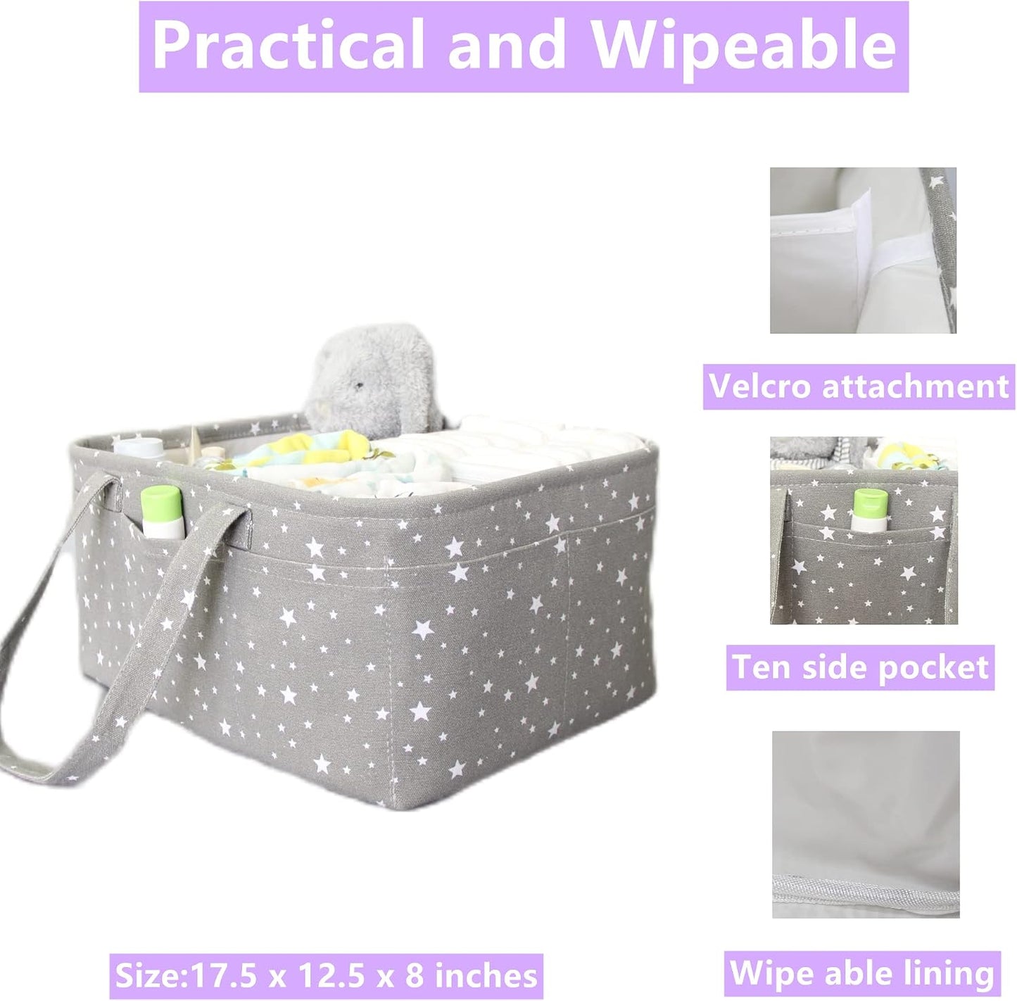 Baby Diaper Caddy Organizer- Extra Large Portable Diaper Basket with Removable Divider, Multi-Use Nursery Organizer for Diapers,Wipes,Baby Essential-Perfect Baby Basket Bag Registry Must Have