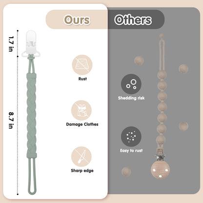 Stylish Silicone Pacifier Clips, 4-Pack Pacifier Holder with Flexible Woven Rope Design, 100% Food Grade Silicone, Easter Safe Essentials for Newborns Baby Boys and Girls