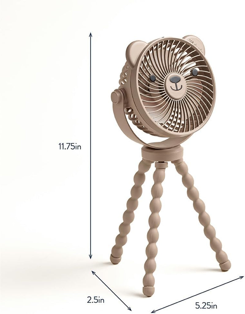 Itzy Ritzy Baby Stroller Fan - Rechargeable Fan Features 360 Degree Swivel, Flexible Wraparound Legs and 3 Speeds (Bear)