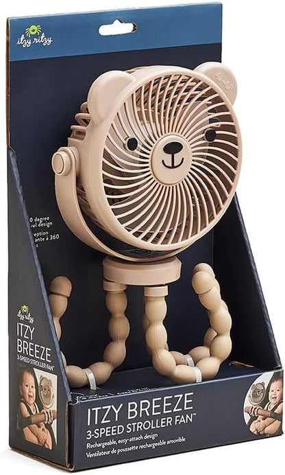 Itzy Ritzy Baby Stroller Fan - Rechargeable Fan Features 360 Degree Swivel, Flexible Wraparound Legs and 3 Speeds (Bear)