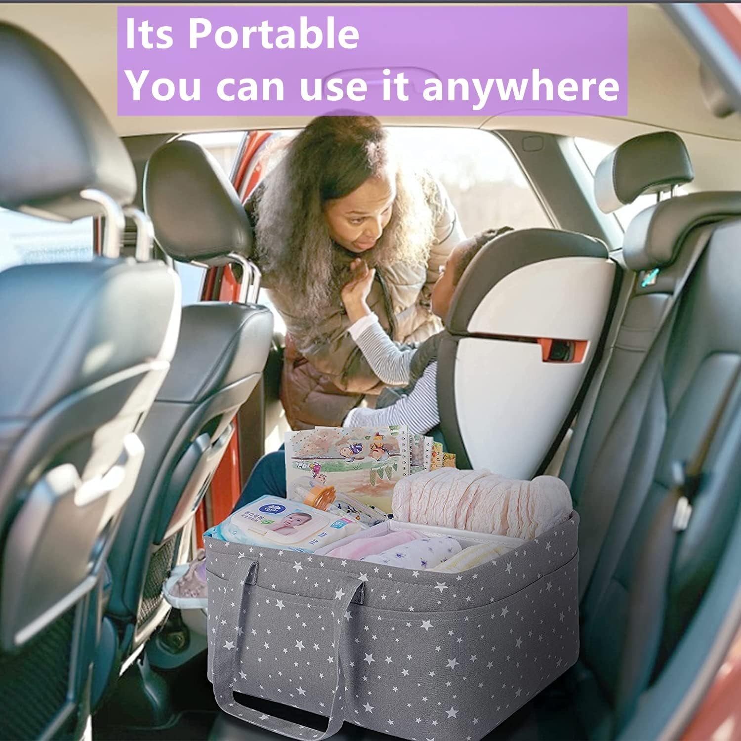 Baby Diaper Caddy Organizer- Extra Large Portable Diaper Basket with Removable Divider, Multi-Use Nursery Organizer for Diapers,Wipes,Baby Essential-Perfect Baby Basket Bag Registry Must Have