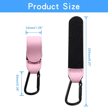 2 Pcs Stroller Hooks, Pink | Quality Leather, for Diaper Bag, Stroller Straps, for Stroller Wheelchair Shopping Carts