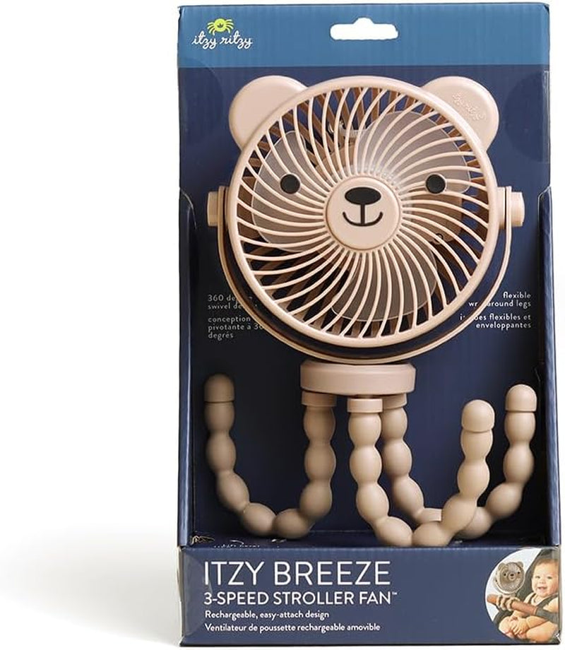 Itzy Ritzy Baby Stroller Fan - Rechargeable Fan Features 360 Degree Swivel, Flexible Wraparound Legs and 3 Speeds (Bear)
