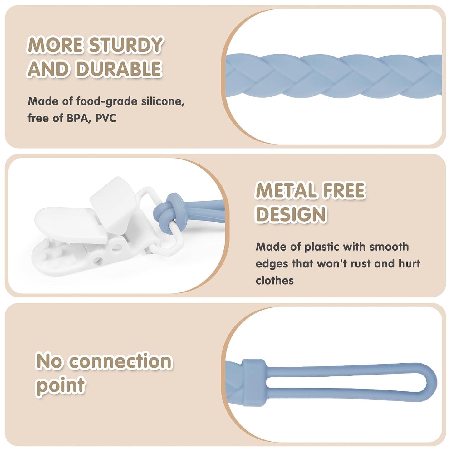 Stylish Silicone Pacifier Clips, 4-Pack Pacifier Holder with Flexible Woven Rope Design, 100% Food Grade Silicone, Easter Safe Essentials for Newborns Baby Boys and Girls