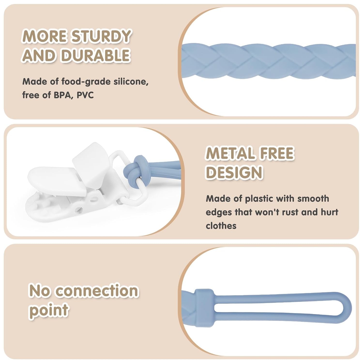 Stylish Silicone Pacifier Clips, 4-Pack Pacifier Holder with Flexible Woven Rope Design, 100% Food Grade Silicone, Easter Safe Essentials for Newborns Baby Boys and Girls