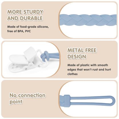 Stylish Silicone Pacifier Clips, 4-Pack Pacifier Holder with Flexible Woven Rope Design, 100% Food Grade Silicone, Easter Safe Essentials for Newborns Baby Boys and Girls